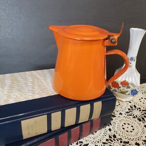 Vintage 60s Italian Enamelware Bassano Italy Orange Enamel Coffee Kettle 4"